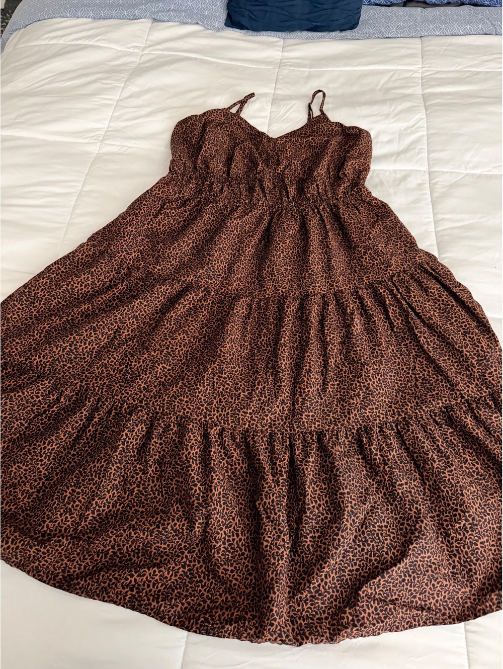 Wild Fable Brown Leopard Print Tiered Midi Dress with Spaghe